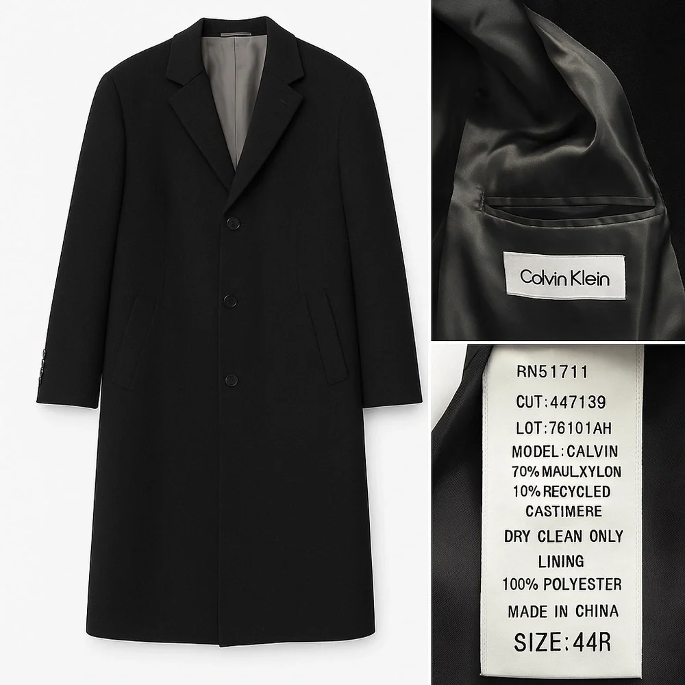 “Calvin Klein Wool Cashmere Overcoat 44R”
